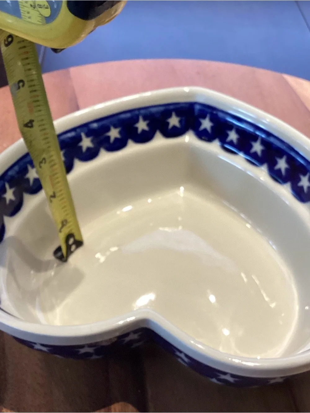 Boleslawiec Polish pottery heart shaped bowl w stars Hand Made Like New
